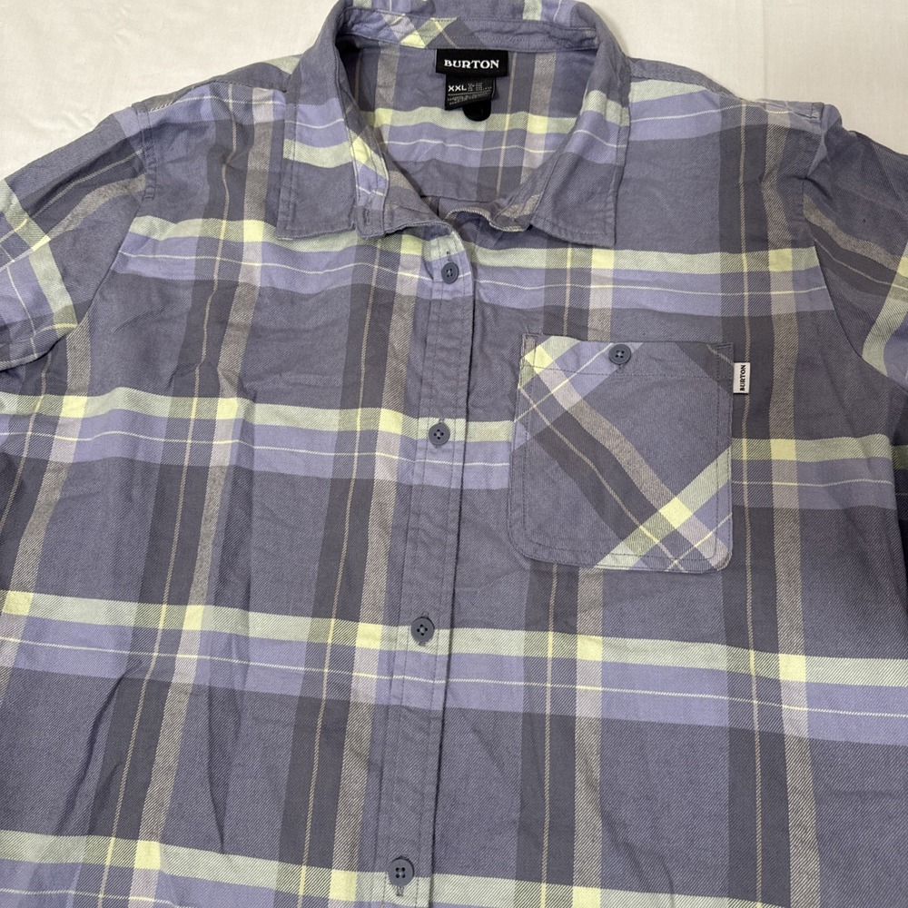 Flannel SHIRT Women 2XL,BURTON Casual, Button Up, Long Sleeve PURPLE PLAID NWOT